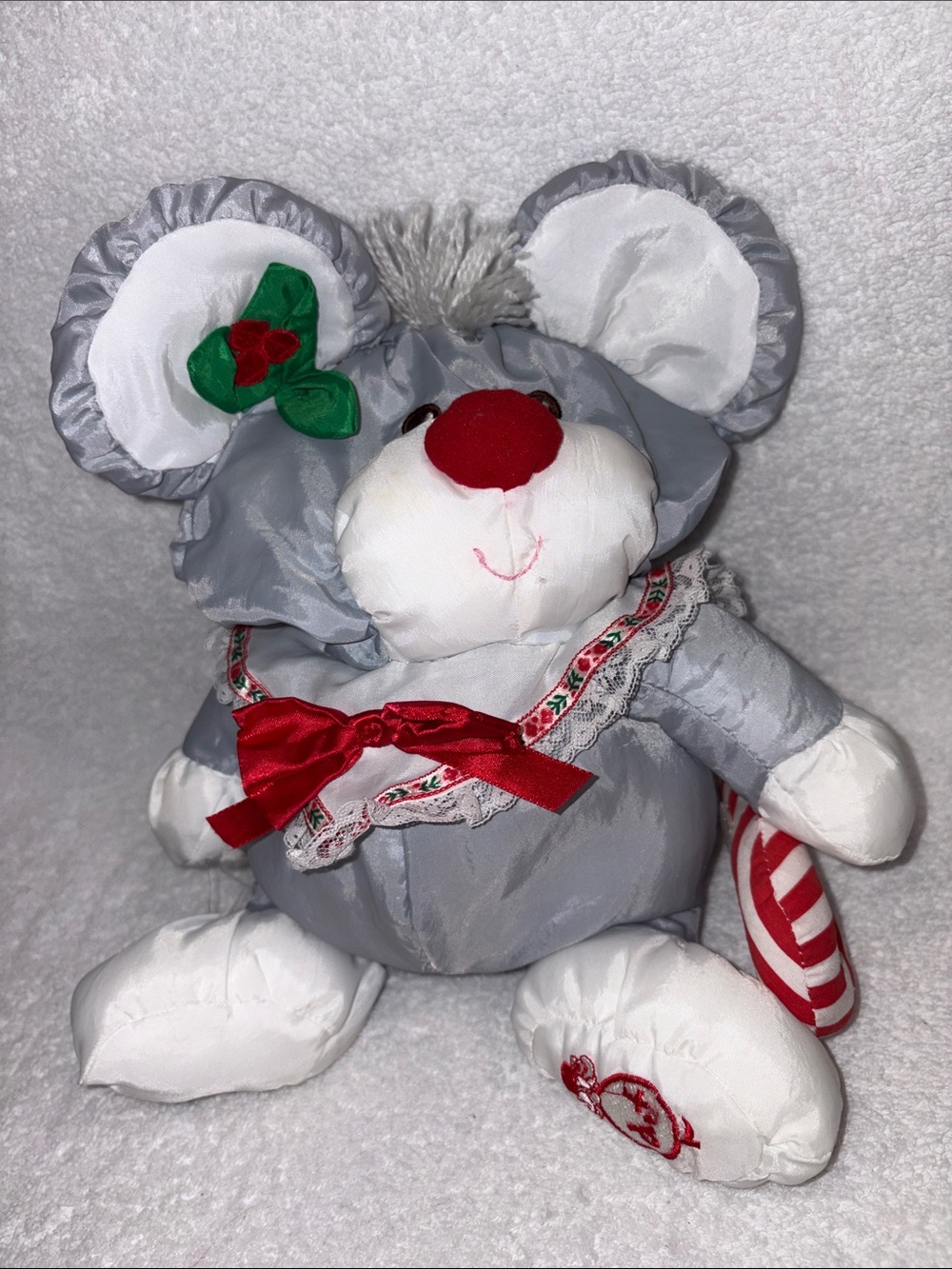 Fisher-Price Puffalump Gray and White Holiday Christmas Mouse vintage